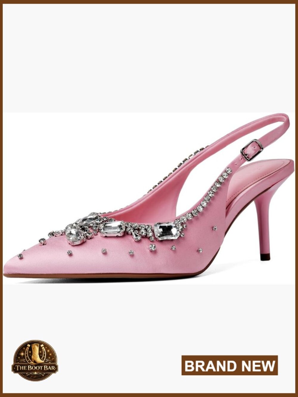 Satin Rhinestone Kitten Heel Slingback Pointed Toe Dress Shoes Bling Wedding